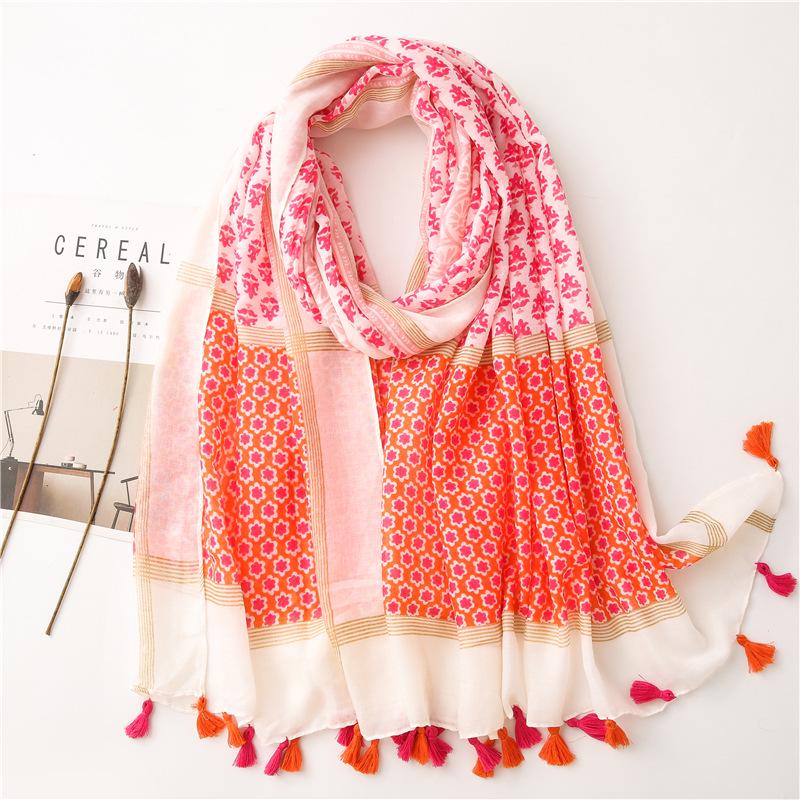 Japanese-Style Cotton & Linen Bohemian Scarf - Cashew Print and Silk Blend, Retro Artistic Design, Sunscreen Towel