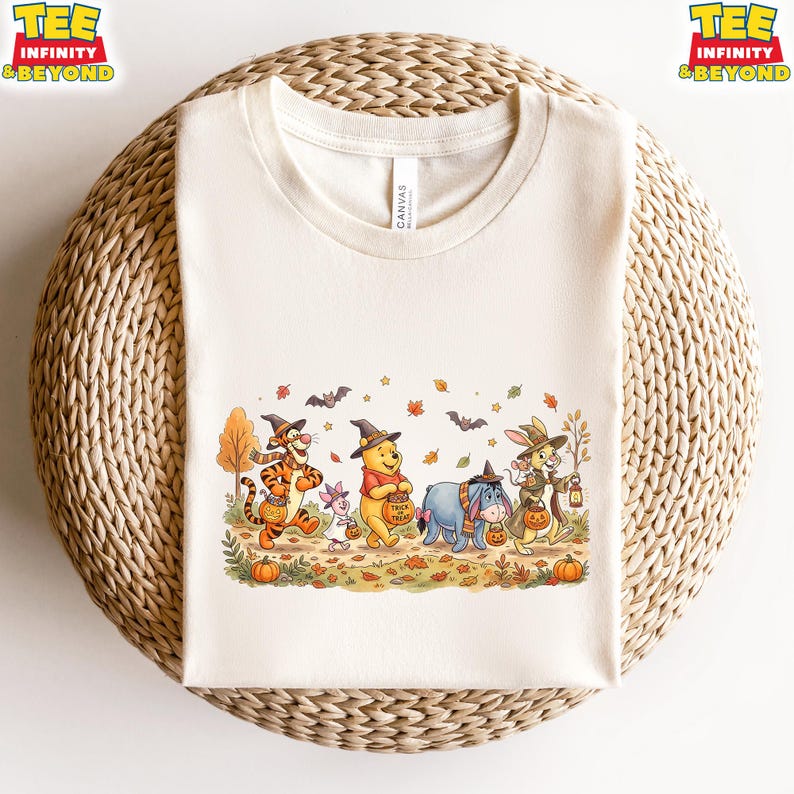 Disney Winnie The Pooh Halloween T-Shirt, Pooh And Friends Halloween Shirt, Spooky Season Shirt, Cute Fall Tigger Piglet Pooh Pumpkin Shirt 100