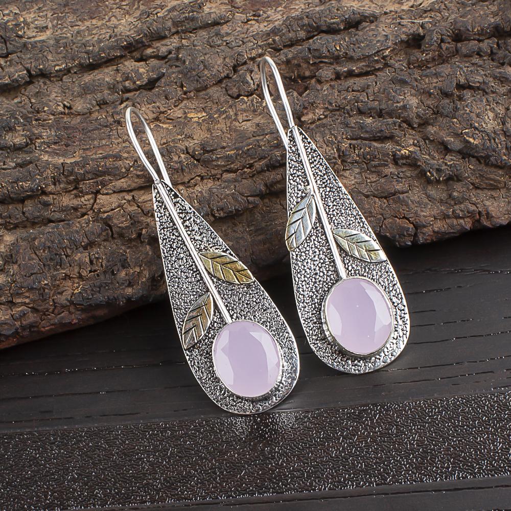 Rose Chalcedony Gemstone Jewelry, 925 Sterling Silver Earring Jewelry, Handmade Gorgeous Earring Gift For Women