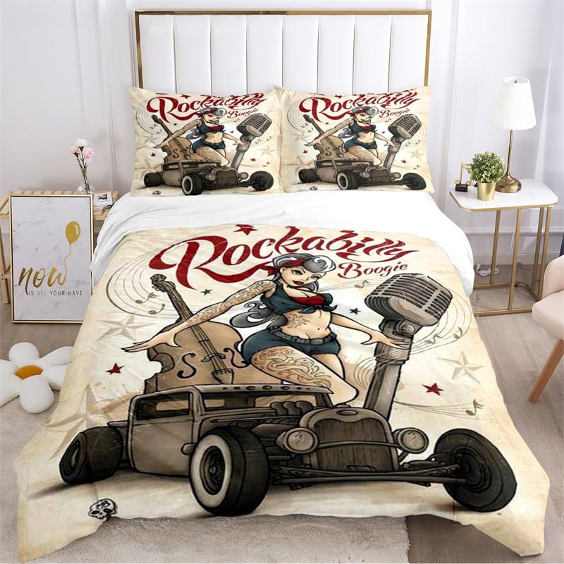 Rockabilly Hip Hop Music Duvet Cover Set with Pillowcase All Season Home Textile Twin Full Queen King Size