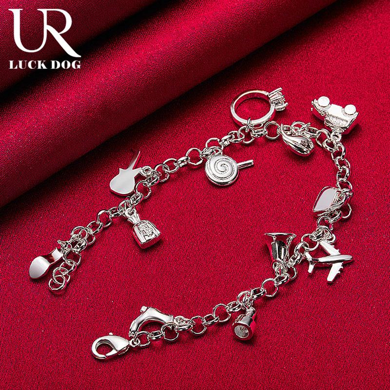 925 Sterling Silver Shoe Bells Airplane Locks Car Fish Rings Lollipops Guitar Bracelets Fashionable Wedding Jewelry