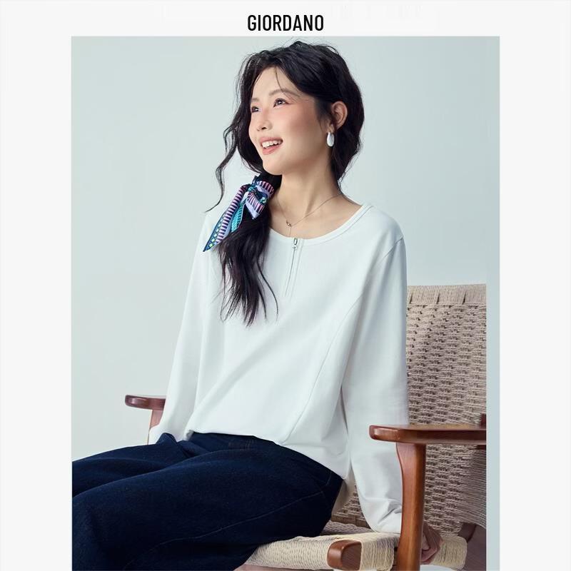 

Giordano Women s Pure Cotton Half-Zip Long Sleeve T-Shirt M