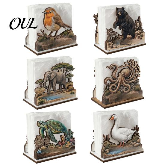 Charming Napkin Holder for Gatherings Rustic Wooden Holder, Octopus/Bird/Goose/Turtle/Black Bear/Elephant Pattern, Compact Tissue Easy To Assemble