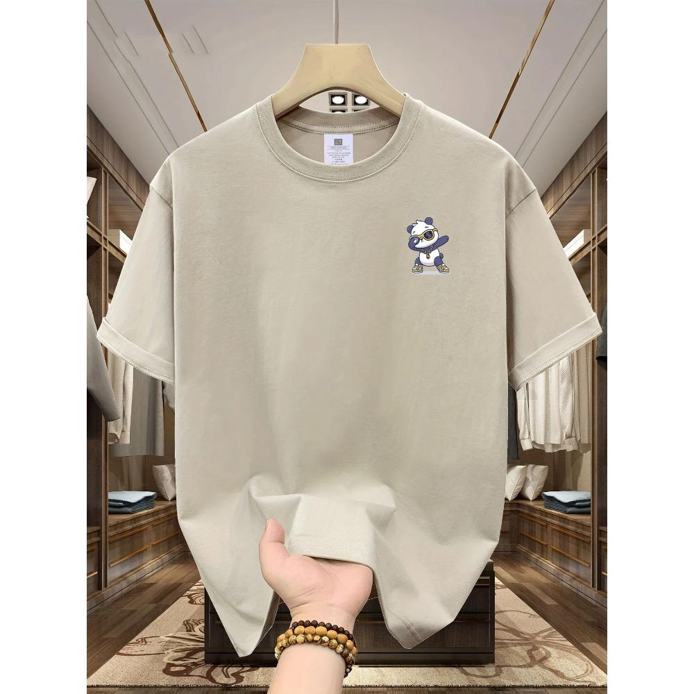 Men's summer 100% pure cotton fashionable casual loose sports cartoon bear pattern printed round neck short sleeved T-shirt top