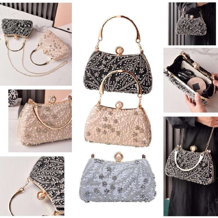 Women's Top Handle Handbags,Pearls Evening Clutches Purse with Chain Shoulder Bag for Party Prom Wedding Cocktail Club