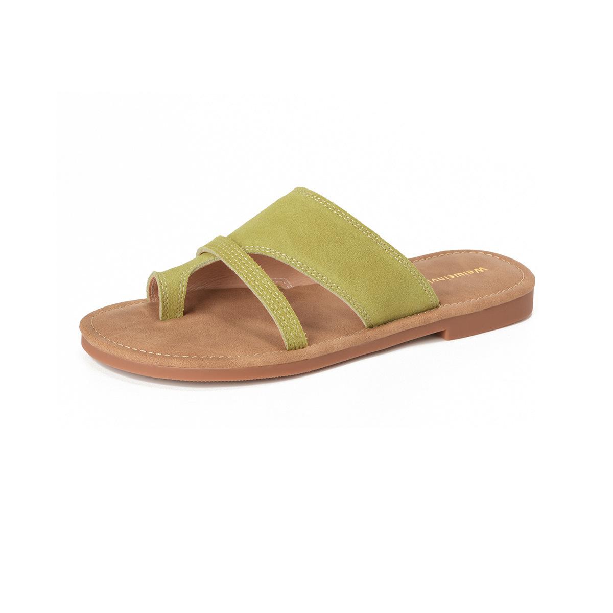 

2025 Летние Каникулы Пляжные Повседневные Универсальные Босоножки с Задником Ретро Круглый Носок Вьетнамки на Плоской Подошве Шлепанцы Женские 43 зелёный