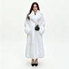 Casaco Feminino Longo de Pele Sintética de Raposa Outono Inverno Gola Lapela Grande Espesso Quente Branco Fofo Jaqueta Longa Outerwear