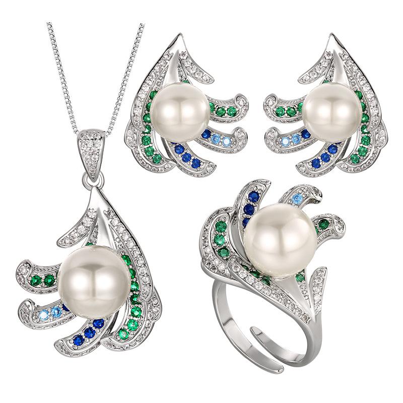 Jewelry Set Pearl Earrings Necklace Ring Australian White Silver Needle High-end Fashionable Women's Style