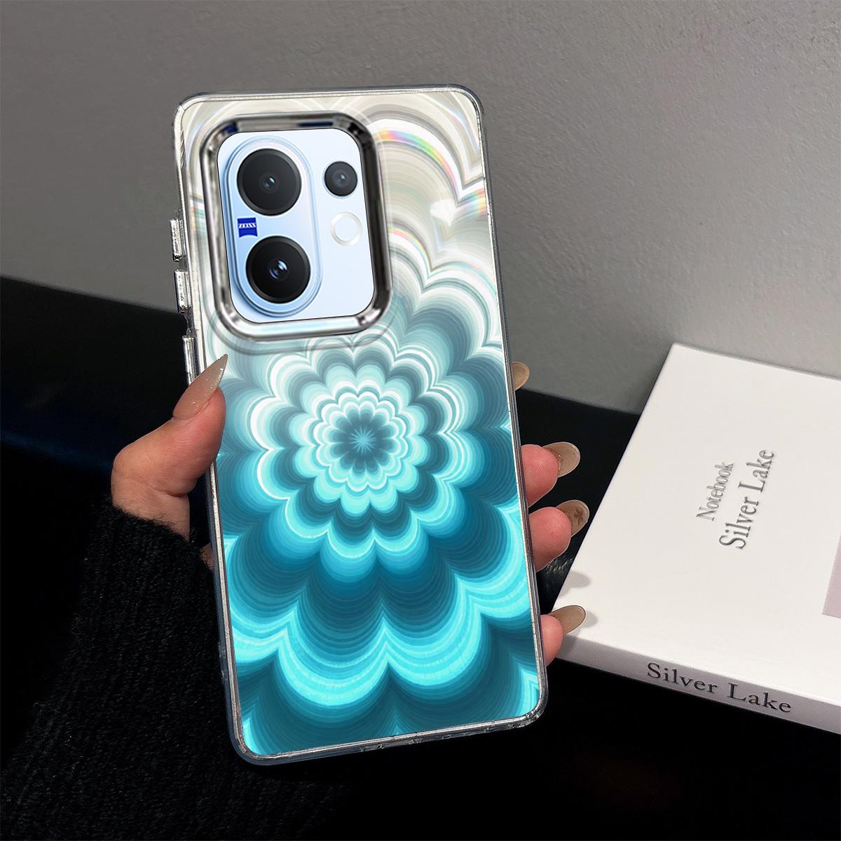 Чехол для Vivo V60 Радужный Градиентный Цветочный Прозрачный Чехол, Ударопрочная Защита Объектива Камеры Vivo V60 синий