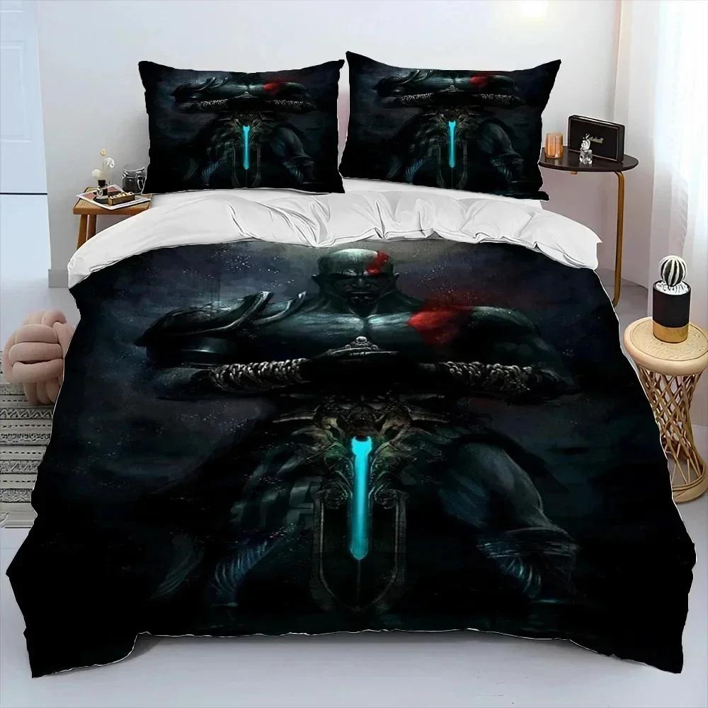 Luxury New 3D Print Game God Of War Kratos Bedding Set Duvet Cover Bed Set Quilt Cover Pillowcase Queen Size Adult Bedding Set