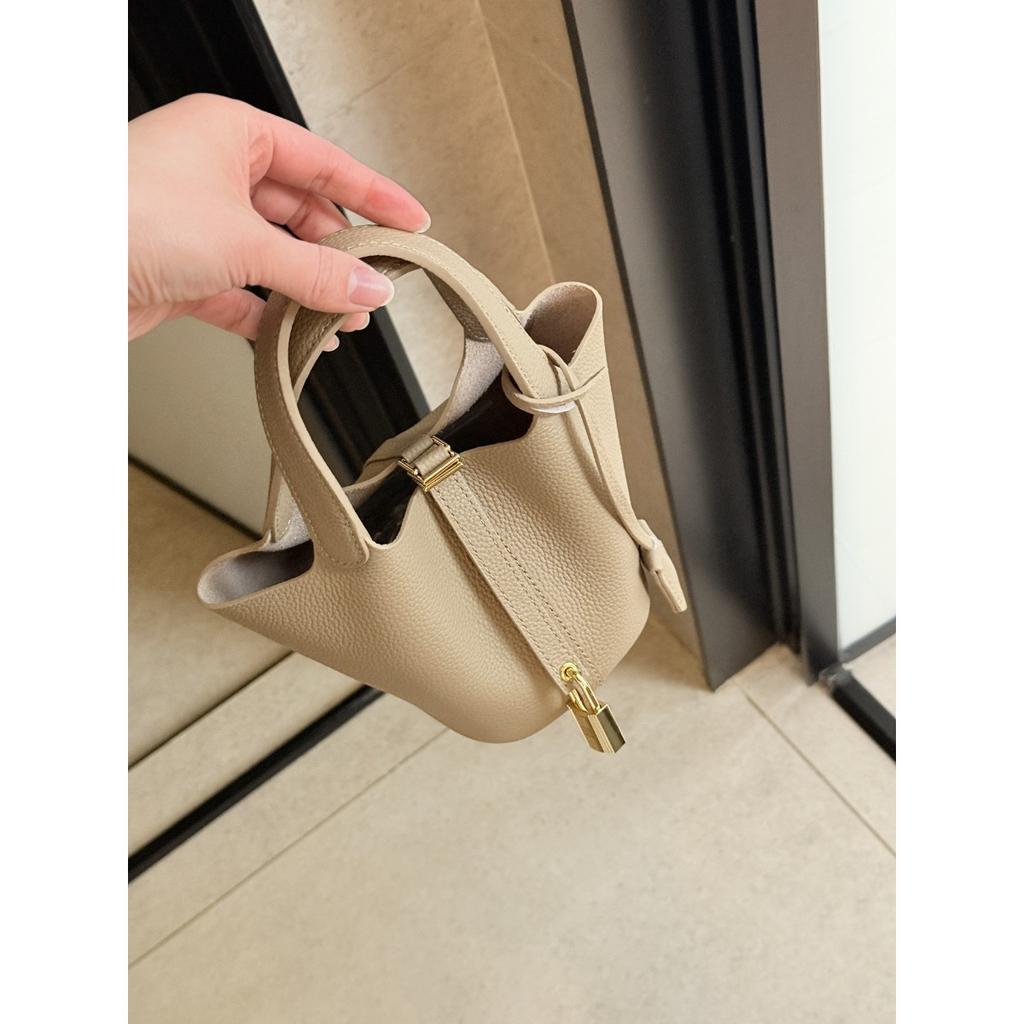Cross-border direct supply, first-layer cowhide mini vegetable basket 14cm exquisite handbag, hand-held high-end versatile bucket bag