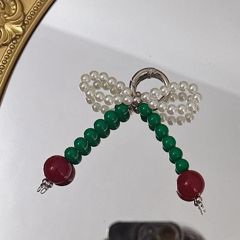 

Colourful Pearl Bow Bag Pendant Keychain Creative Portable Anti-Lost Phone Case Key Chain Handmade Beaded Phone Ornaments Gift