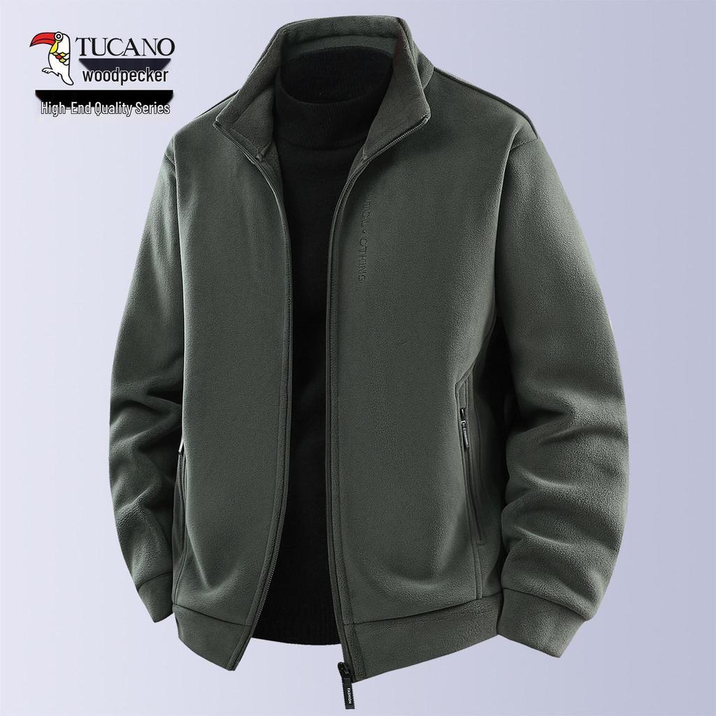 Woodpecker Men's High-End Fleece Jacket - Spring/Autumn Cardigan for Middle-Aged Dads