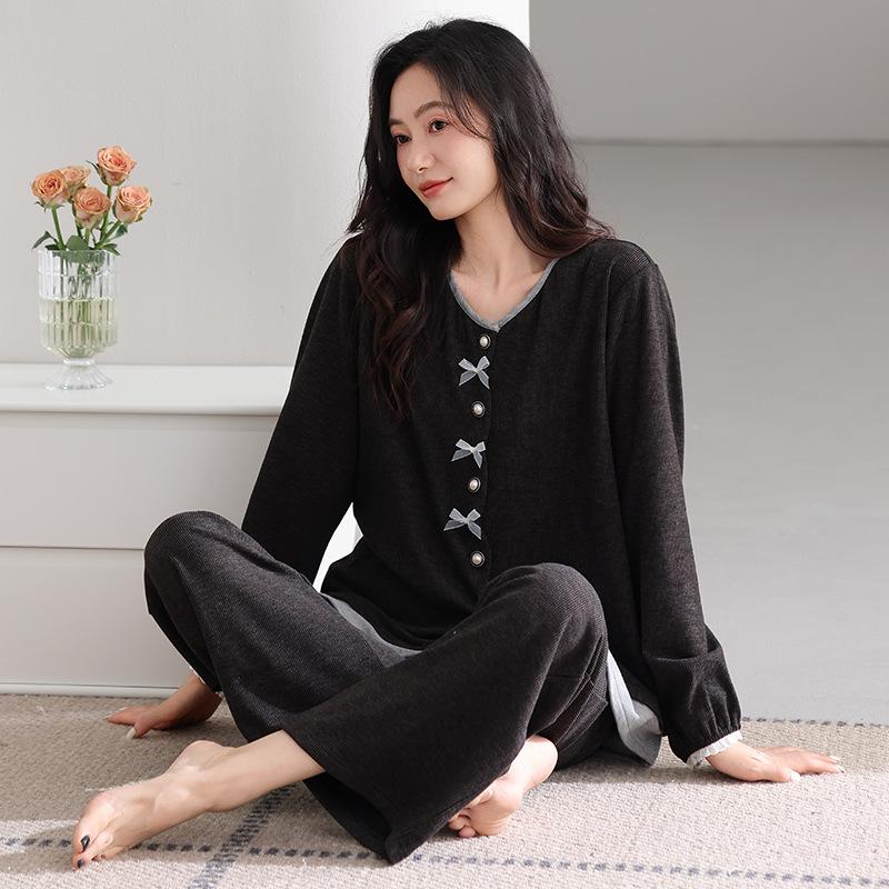 Double-Sided German Velvet Pajamas Women'S Autumn, Winter, Spring And Autumn Thickened Long-Sleeved Loungewear Women'S Thin Velvet Suit