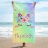 Personalisierbares Einhorn-Strandtuch mit Namen für Mädchen Jungen Schwimmen Sport Reisen Personalisierte Strandtücher Schnelltrocknend Personalisierbares Badetuch