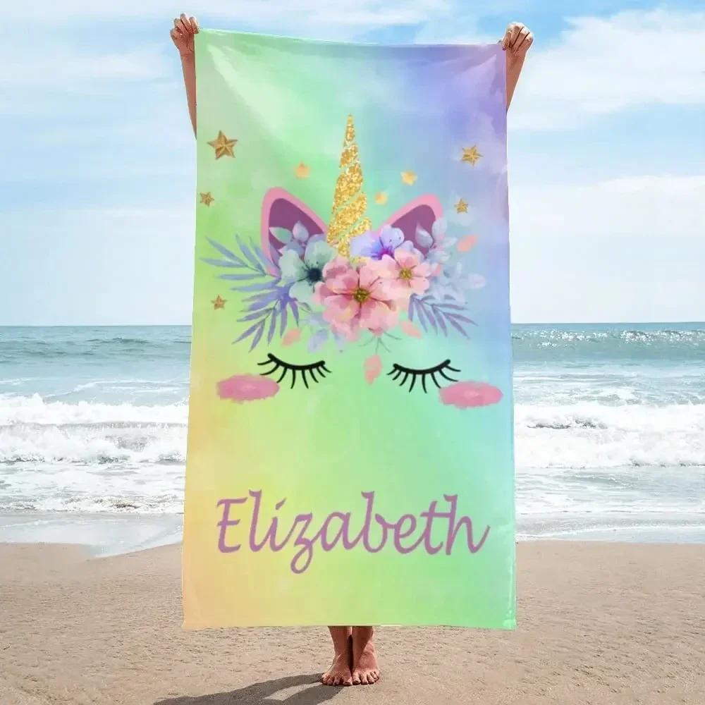 Personalisierbares Einhorn-Strandtuch mit Namen für Mädchen Jungen Schwimmen Sport Reisen Personalisierte Strandtücher Schnelltrocknend Personalisierbares Badetuch