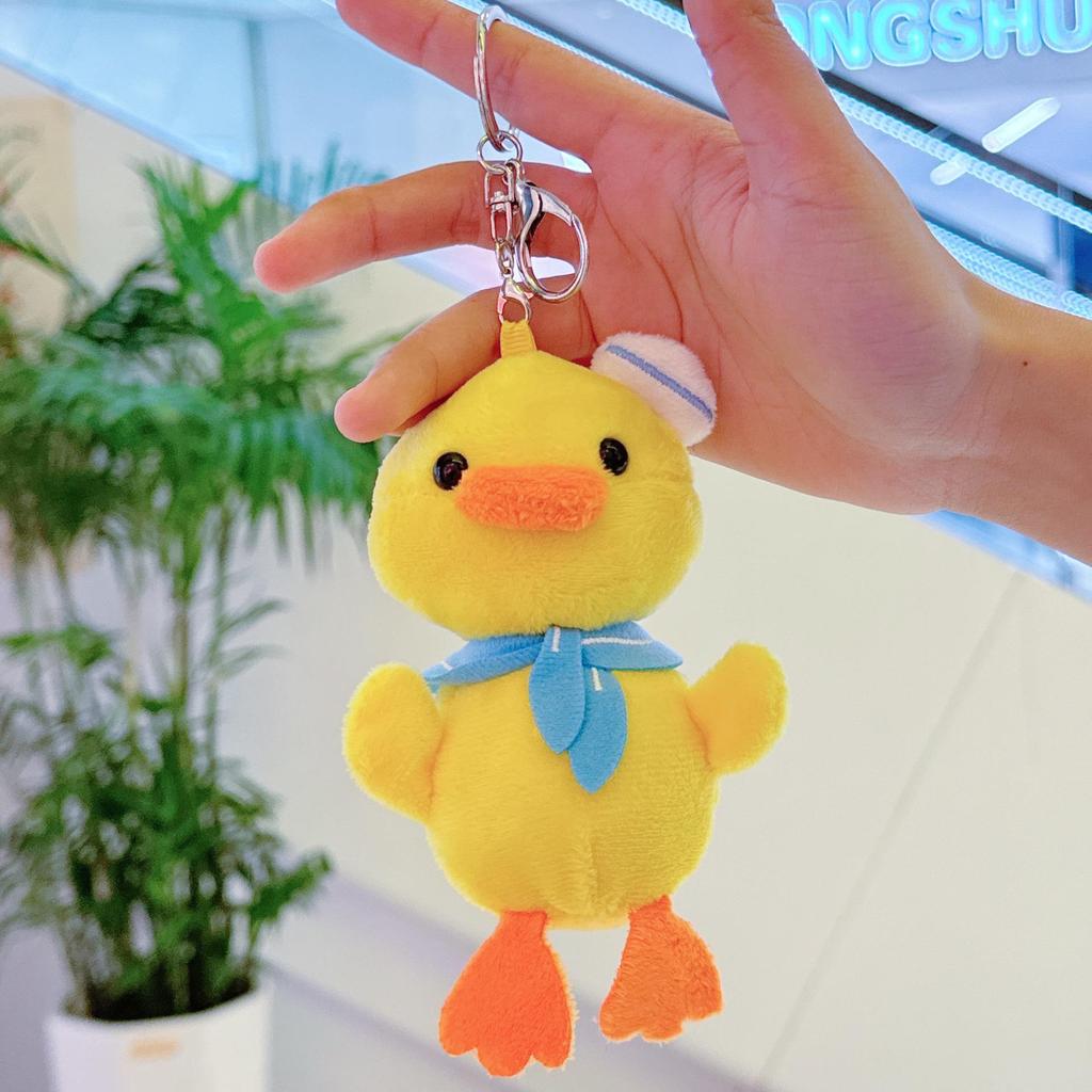 Navy Duck Plush Keychain: Cute Scarf-Wearing Doll Charm for Bags