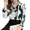 Women's Korean Style Chiffon Blouse: Slim Fit, Printed, Plus Size, Long Sleeve, Versatile Sun Protection Shirt for Spring and Summer.