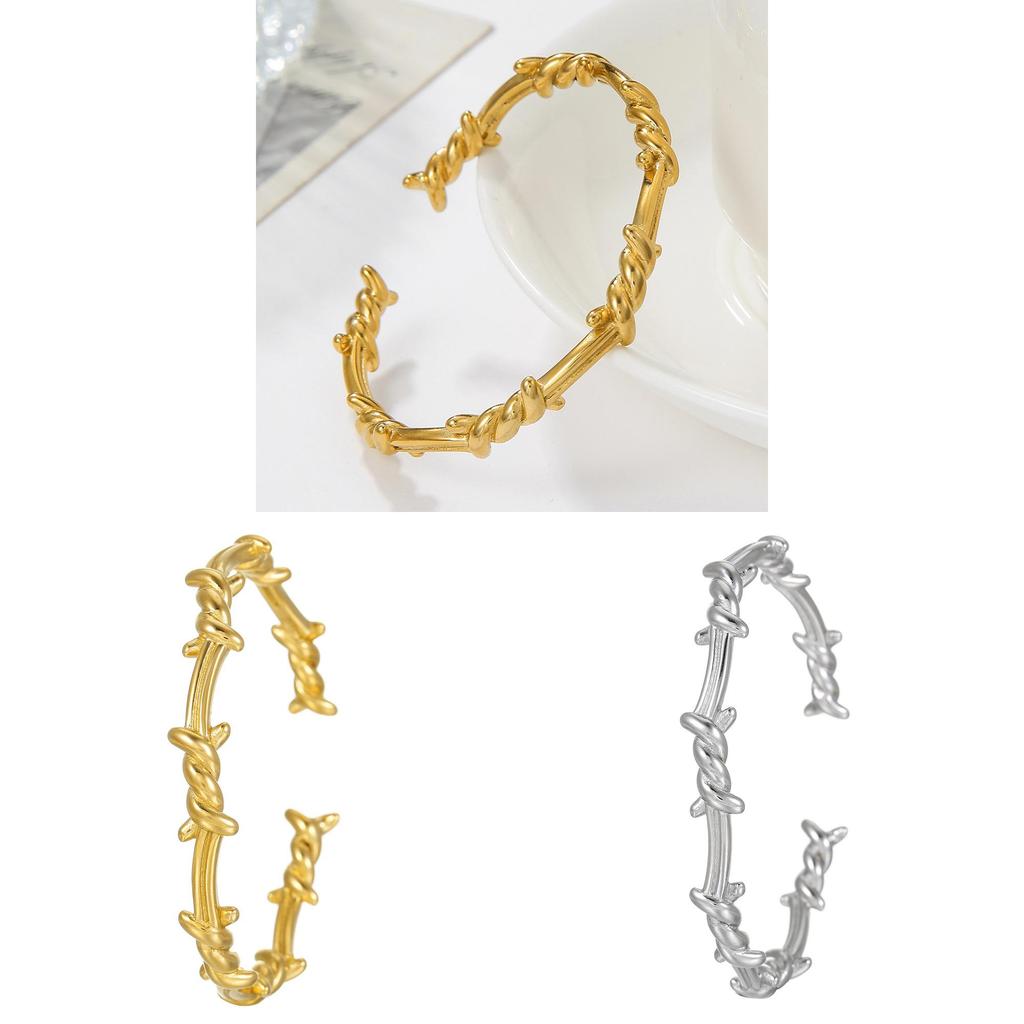 Geometric Stainless Steel Cuff Bracelet For Men And Women With Gold Plating Jewelry Gift For Autumn 2024