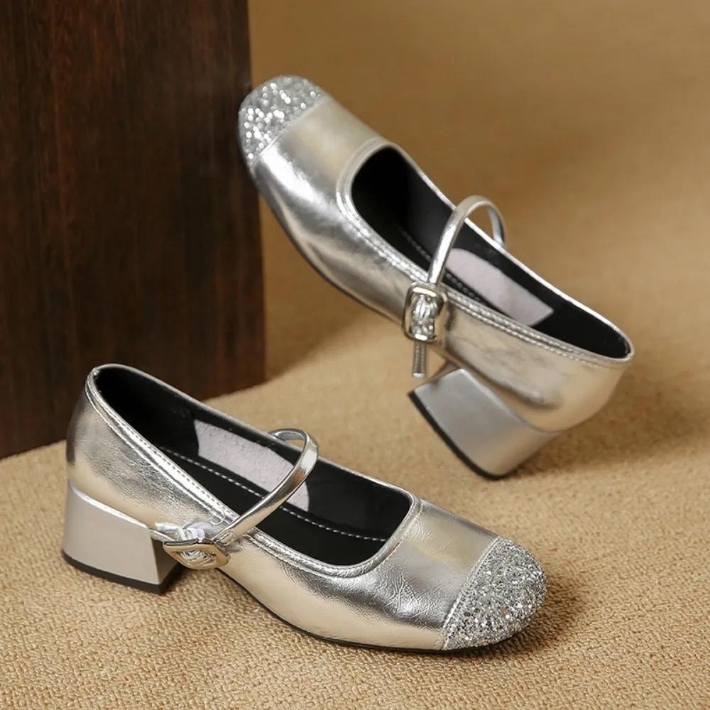 Fashion Spring Autumn Fashion Platform Sequin Buckle Women Mary Jane Shoes Designer New Leather Soft Sole Casual Ladies High Heels
