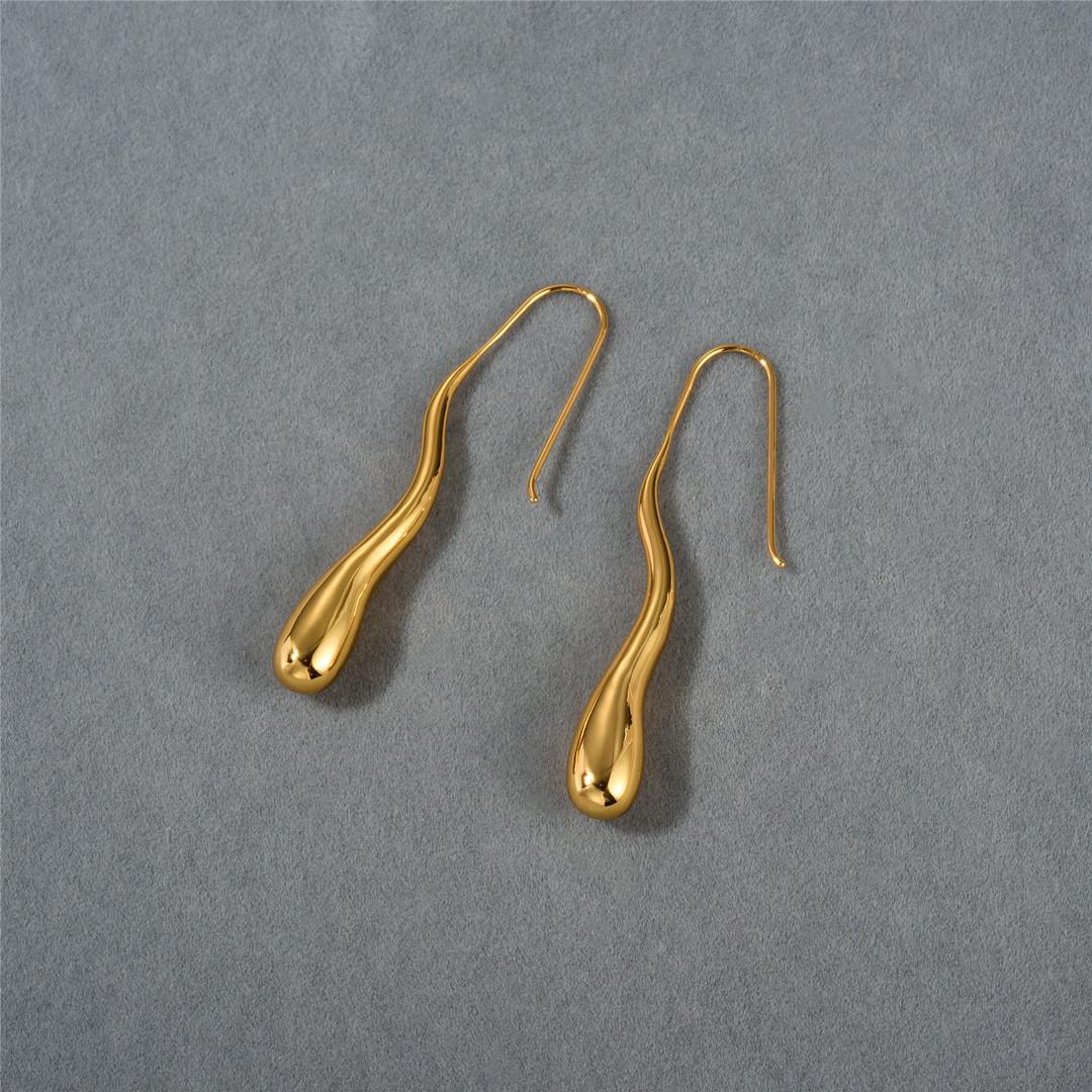 Retro Metal Light Luxury Irregular Water Drop Long Earrings With Generous And Thin Temperament And Cold Wind Earrings