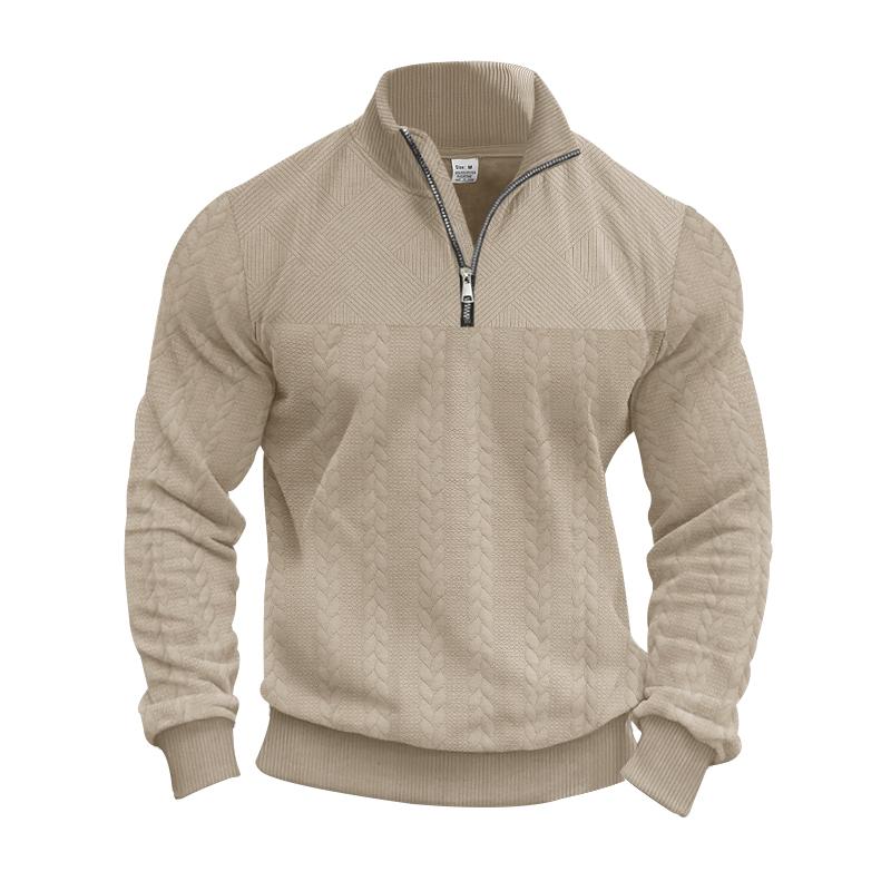 Men's Winter and Autumn Warm Pullover Hoodie Featuring A Quarter-Zip Design and Jacquard Pattern Men's Long-Sleeved Hoodie