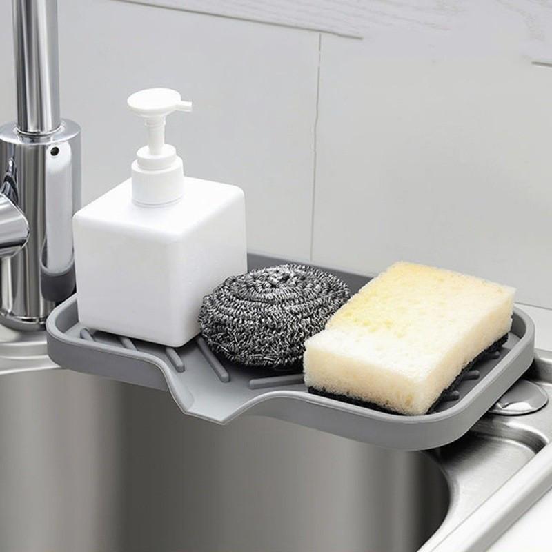2/1pcs Sink Silicone Tray With drain Soap Sponge Storage Holder Countertop Sink Scrubber Brush Storage Rack Kitchen Organizer