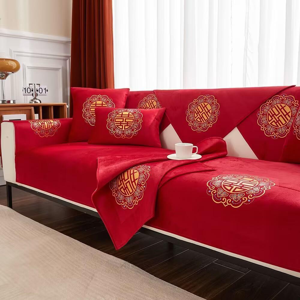 Červená postava Xi Potah na pohovku Svatební oslava Západní styl Four Seasons Universal All Inclusive Potah Ručník Protiskluzový polštář na pohovku