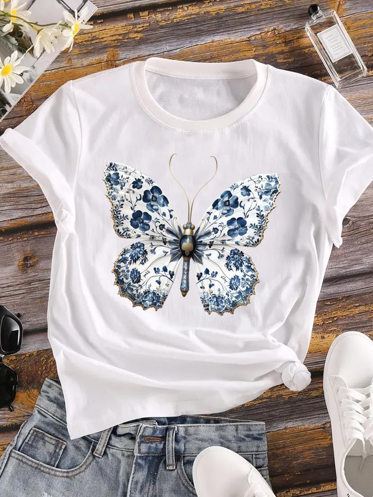 (Asian Size) Sweet Butterfly 90s Trend Printed Female Clothing Women Tee Lady  T Shirt  Casual Fashion Top Graphic Short Sleeve T-shirts