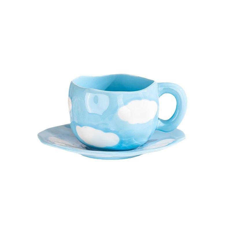 Keramické hrnky a podšálky Sada Kávové šálky Ručně mačkané Nepravidelný květ Šálek na mléčný čaj Ins Styl Ovesná snídaně Hrnky Nápojové sklo