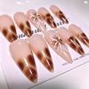 Caramel Leopard Print Hand-Painted Long Wearable Nails with Five-Petal Flower Design and Luxury Whitening Finish