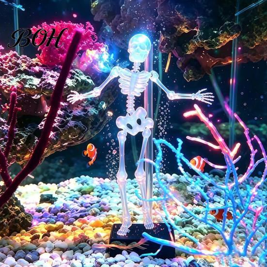 Příslušenství k teráriu Kostlivec tančící akvarijní provzdušňovač, Halloweenská dynamická rybí ozdoba, Podvodní dekorace Pohyblivá lebka poháněná vzduchem