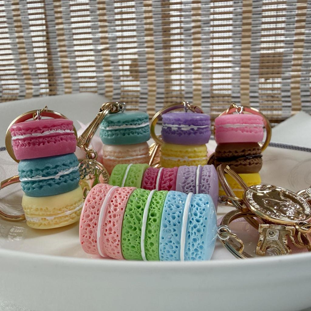 Personalized Butterfly Macaron Cake Keychain with Gold Tag and Book Packaging