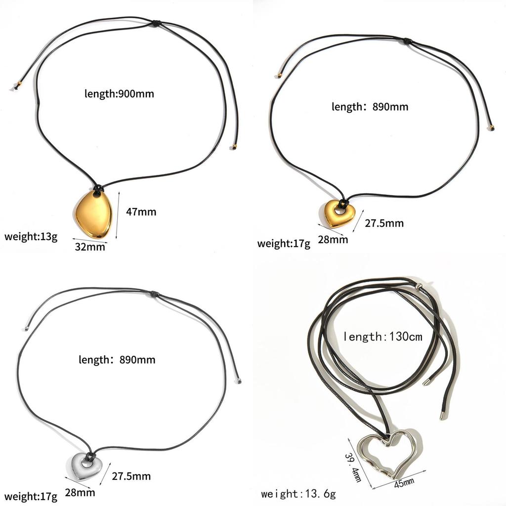 Geometric Stainless Steel Pendant Necklace With Adjustable Wax Cord For Unisex Fashion Accessory