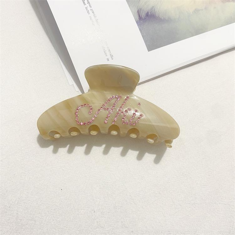Custom Logo Women Hair Decorative Accessories Catch Hair Large Shark Clip Word Rhinestone Letter Acetic Acid Hair Clips