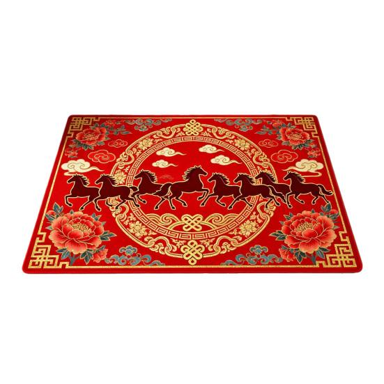 New Year Horse Doormat 2026 Year of The Horse Floor Mat Red Chinese Style Absorbent Anti-Slip Rug for Home Entrance Kitchen Spring Festival Decor