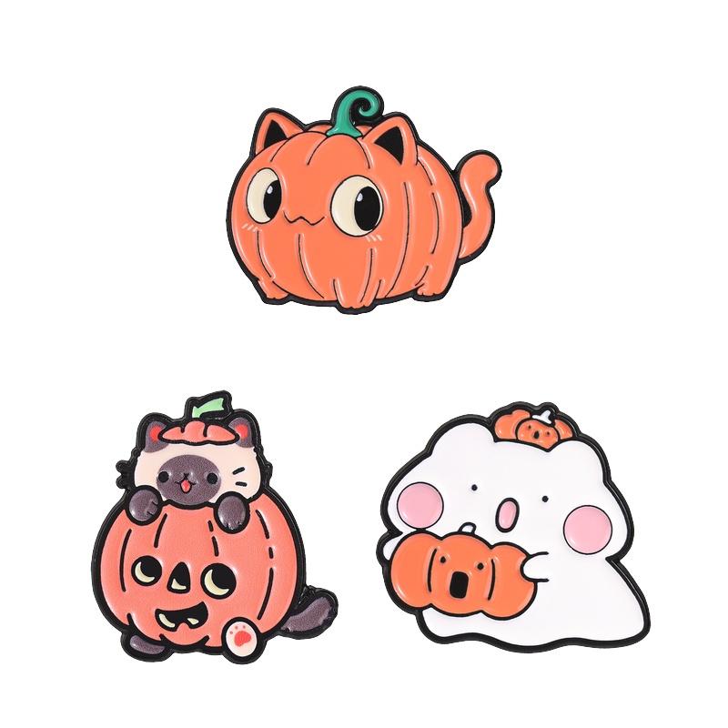 Xiaomi Cartoon Halloween Pumpkin Cat Enamel Pin Spooky Cute Pumpkin Cat Kitten Brooch Backpack Lapel Hat Badge Jewelry Gift for Friends