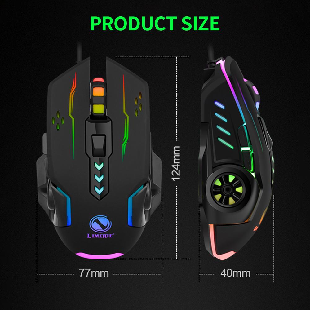 Mouse cu fir USB 6 taste Mouse ergonomic pentru jocuri de birou cu lumină colorată DPI reglabilă pe 4 niveluri
