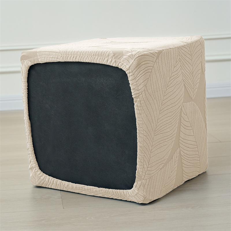 1PC Leaves Jacquard Ottoman Stool Cover Elastic Square Footrest Slipcovers Anti-dust Footstool Pouf Covers for Living Room Hotel
