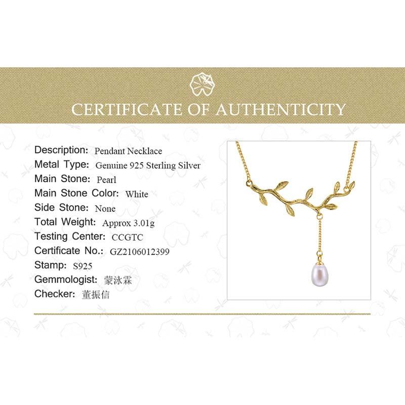 Lotus Fun Real 925 Sterling Silver Natural Pearl Fine Jewelry Waterdrops From The Olive Leaves Necklace With Pendant For Women
