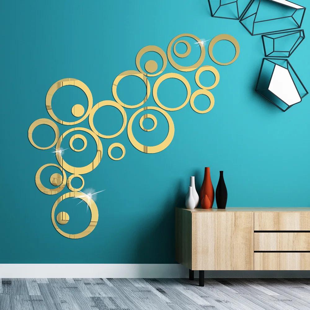 3D Circular Mirror Wall Sticker Self-Adhesive Acrylic Mirror Decals DIY Office Living Room Bedroom Decoration Art Wall Stickers