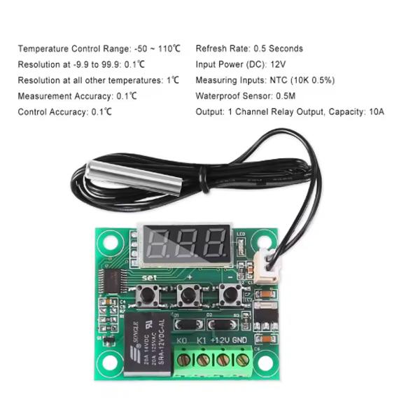 Temperature Controller Module with Case XH W1209 LED Display Digital Thermostat Module with Waterproof NTC Probe -50~110℃