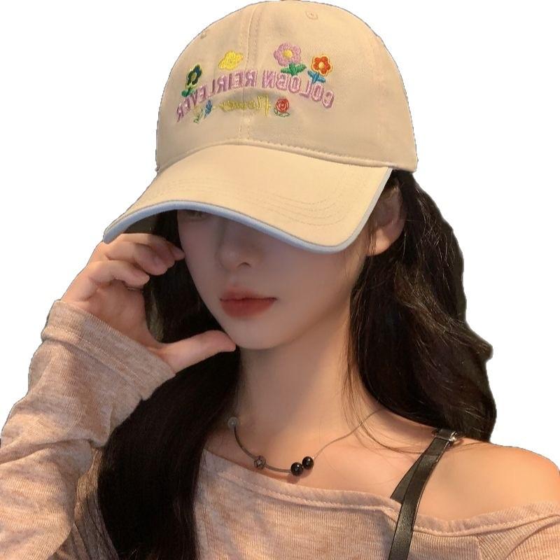 Fashion Hat Korean baseball cap women's spring and summer cute versatile big head circumference hat wide brim splicing color showing face small peaked
