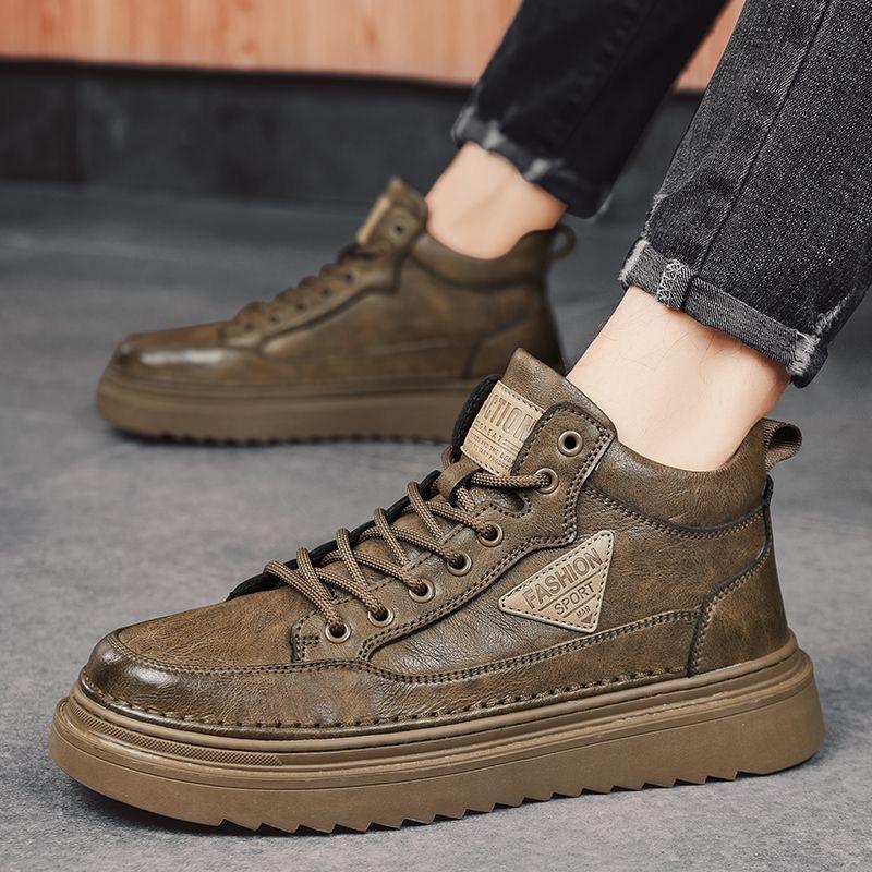 New Autumn High-top Martin Boots Men's Trendy Versatile Thick-soled Casual Leather Shoes Workwear Shoes Labor Protection Shoes Men