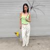 GREEN BELT Printed Loose Straight Denim Pants
