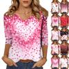 Women's Fashion Casual V Neck 3/4 Sleeve Loose  Printed T-Shirt Ladies Top
