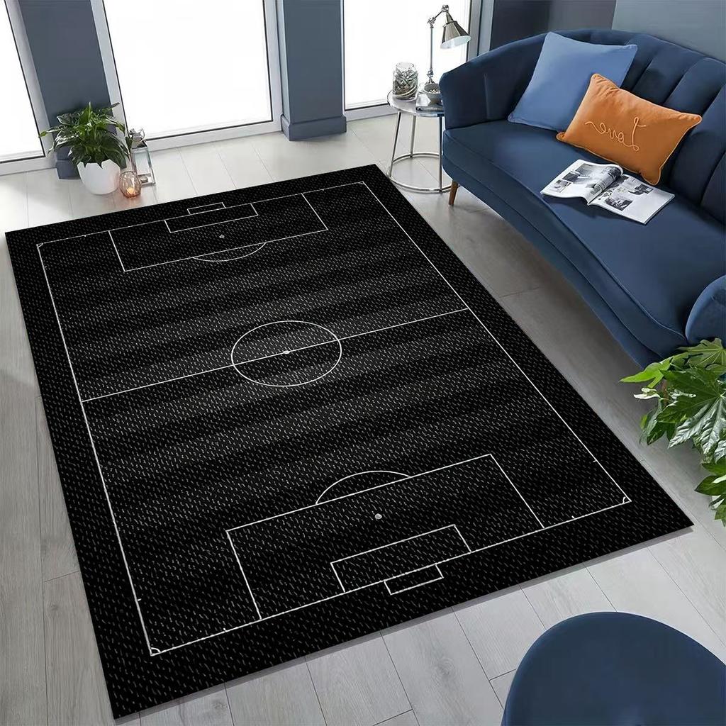 3D Grüner Schwarzer Fußballfeld Stadion Teppich für Schlafzimmer Wohnzimmer Sofa Zuhause Fußabtreter Dekor, Größere Kinder Spiel Rutschfeste Bodenmatte
