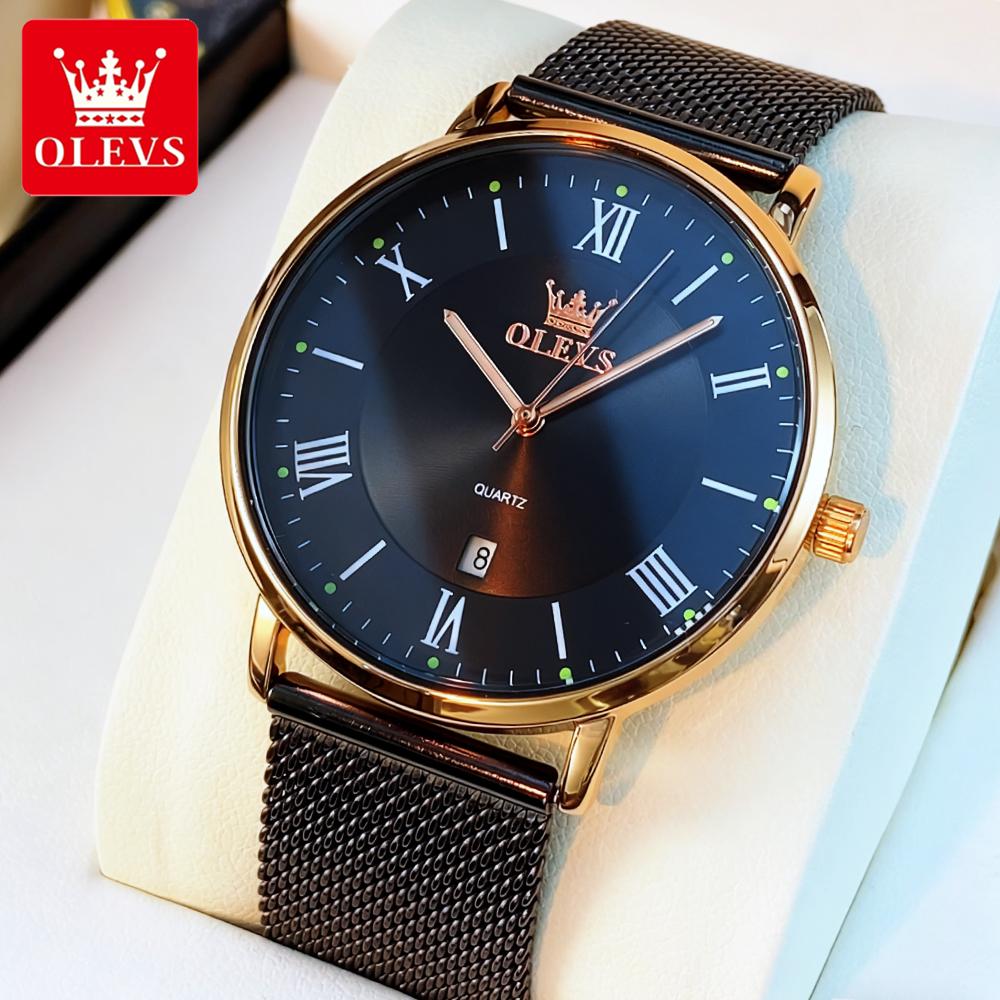 OLEVS Men's Watches Casual Fashion Mesh Fine Steel Original Brand Wristwatch for Man Waterproof Luminous Date Trend Dress New