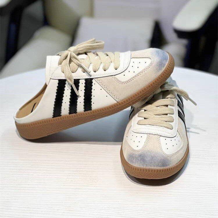 Retro old polished flat-bottomed bag head half slippers women's 2025 new versatile outer wear comfortable no heel white shoes