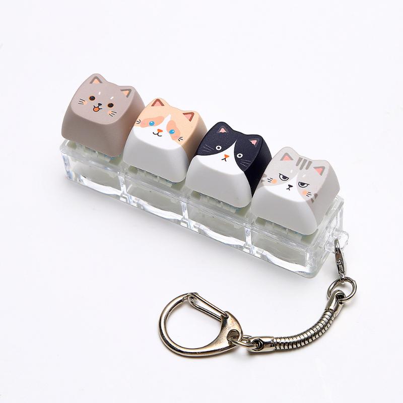 Cute Cat Shaped Keycap Keychain Adorable Cartoon Design Durable Key Charm for Backpack Gaming Peripheral Lover Gift